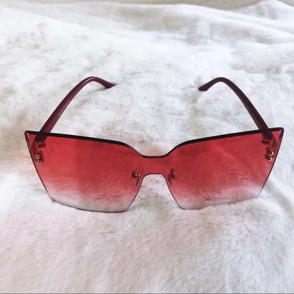 Dana Dark Pink Rimless Oversize Cat Eye Sunglasses